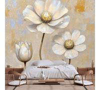 Papier peint mural de taille personnalisable, texture neutre florale, nature morte, blanc cassé, cosmos tulipe, doré, chaud, discret, toile de fond autocollante pour salon