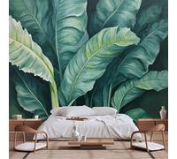 Papier peint mural de taille personnalisable, vert tropical, grande feuille luxuriante, décoration murale réaliste botanique jungle, papier peint autocollant en tissu pour salon