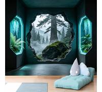 Papier peint mural de taille personnalisée, 3D percée de forêt brumeuse avec vue sur un arbre géant, mur complet, papier peint autocollant amovible pour décoration d'intérieur