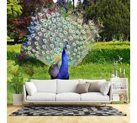 Papier peint mural de taille personnalisée, affichage de plumes de paon colorées dans le jardin, parc exotique, oiseaux exotiques, tissu mural autocollant (sans PVC) grand papier peint amovible pour