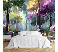 Papier peint mural de taille personnalisée Anime Sunlit Forest Path Wall Murals Colorful Woodland Scène Papier peint HD Vivid autocollant amovible pour salon