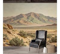 Papier peint mural de taille personnalisée autoadhésif amovible en tissu désert, paysage de montagne, horizon, occidental, rustique, peinture à l'huile, grand autocollant mural pour salon
