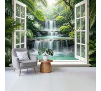 Papier peint mural de taille personnalisée avec vue panoramique de la jungle tropicale - Tissu autocollant amovible - Décoration murale pour salon, chambre à coucher, salle de bain - Perspective 3D