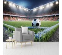 Papier peint mural de taille personnalisée, ballon de football sur terrain vert et stade avec spectateurs, papier peint autocollant amovible pour salon, chambre à coucher, magasin, bureau, enfants