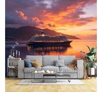 Papier peint mural de taille personnalisée, bateau de croisière au coucher du soleil, océan, papier peint paysage marin, autocollants muraux autocollants amovibles pour salon, chambre à coucher