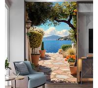 Papier peint mural de taille personnalisée, chemin côtier méditerranéen et pots en terre cuite, orangers, papier peint autocollant amovible pour salon, chambre à coucher, magasin, bureau, enfants