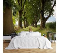 Papier peint mural de taille personnalisée, chemin de terre étroit, grands arbres droits, effet tunnel, scène naturelle, tissu autocollant (sans PVC), papier peint amovible pour salon, chambre à