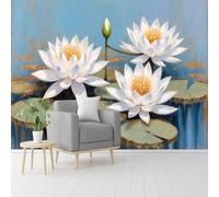 Papier peint mural de taille personnalisée, fleurs de nénuphar blanc, scène florale d'étang, œuvre d'art, décoration murale botanique, papier peint autocollant amovible, pour salon, chambre, magasin