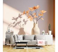 Papier peint mural de taille personnalisée, fleurs séchées minimalistes dans un vase en céramique, ombre à lumière chaude, esthétique, tissu mural auto-adhésif (pas de PVC) papier peint amovible pour