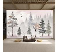 Papier peint mural de taille personnalisée, forêt d'hiver brumeuse, arbres à feuilles persistantes, branches nues, papier peint autocollant amovible pour salon, chambre à coucher, magasin, bureau
