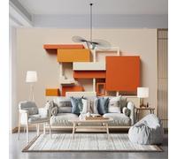 Papier peint mural de taille personnalisée, formes géométriques abstraites minimalistes, art constructiviste blanc, orange, tissu mural autocollant (sans PVC), papier peint amovible pour salon