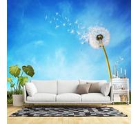 Papier peint mural de taille personnalisée, graines de pissenlit soufflant dans un ciel bleu, paysage naturel de prairie d'été, tissu mural autocollant (sans PVC), grand papier peint amovible pour