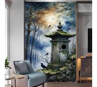 Papier peint mural de taille personnalisée, lanterne et corbeaux d'Asie de l'Est, autocollant et amovible, pour salon, chambre à coucher, magasin, bureau, enfants