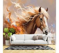 Papier peint mural de taille personnalisée, motif crinière de cheval flamboyant, tempête de vent, œuvre d'art abstraite, impressionnisme, tissu mural auto-adhésif (sans PVC), grand papier peint
