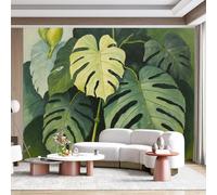 Papier peint mural de taille personnalisée, motif feuilles de monstera tropical, feuillage de jungle, peinture botanique, tissu mural auto-adhésif amovible pour la maison et le bureau