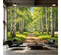 Papier peint mural de taille personnalisée, motif forêt de bouleau ensoleillé, chemin printanier, peinture à l'huile, tissu mural auto-adhésif, amovible, décoration murale pour salon, chambre à