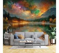 Papier peint mural de taille personnalisée Motif galaxie cosmique sur le lac Papier peint ciel nocturne de rêve Grand papier peint photo autocollant amovible pour salon