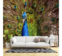 Papier peint mural de taille personnalisée, motif plume de paon majestueux en gros plan, art d'oiseau exotique, tissu mural autocollant (sans PVC) amovible pour salon, chambre à coucher, bureau