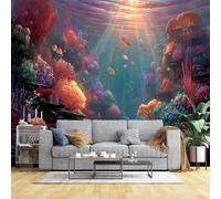Papier peint mural de taille personnalisée - Motif récif de corail coloré - Papier peint paysage sous-marin - Papier peint autocollant amovible pour salle de bain