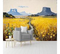 Papier peint mural de taille personnalisée, paysage de champ de blé doré, paysage avec vue sur la montagne, peinture d'œuvre d'art naturelle, papier peint autocollant amovible pour salon, chambre