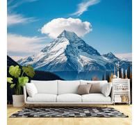 Papier peint mural de taille personnalisée, paysage de montagne enneigée, arbres d'automne, ciel de forêt, tissu mural auto-adhésif (pas de PVC) grand papier peint amovible pour salon