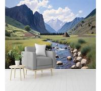 Papier peint mural de taille personnalisée, paysage de montagne, ruisseau de rivière, pyramide, prairie verte, papier peint autocollant amovible pour salon, chambre, magasin, bureau, enfants