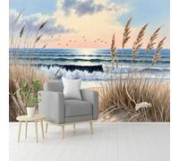 Papier peint mural de taille personnalisée, paysage de plage, peinture d'œuvre d'art côtière, paysage de vagues de l'océan, paysage marin, paysage marin, papier peint auto-adhésif amovible à décoller
