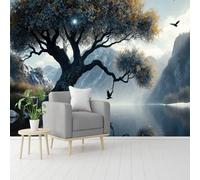 Papier peint mural de taille personnalisée, paysage d'hiver serein, arbre bâillé, eau calme et montagnes enneigées, autocollant amovible, pour salon, chambre à coucher, boutique, bureau, enfants