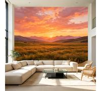 Papier peint mural de taille personnalisée, paysage naturel paisible, coucher de soleil, montagnes, plaines dorées, peinture à l'huile, tissu mural, tissu mural, amovible, grand papier peint pour