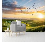 Papier peint mural de taille personnalisée, paysage toscane, collines vertes, oiseaux volants, paysage de coucher de soleil, vue sur la nature, papier peint autocollant amovible pour salon, chambre