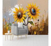 Papier peint mural de taille personnalisée, peinture à l'huile florale de tournesol, œuvre d'art botanique, impressionniste, papier peint autocollant amovible pour salon, chambre à coucher, magasin