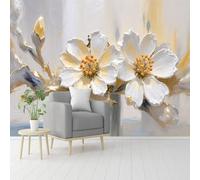 Papier peint mural de taille personnalisée, peinture de fleurs blanches, œuvre d'art florale, art abstrait, décoration dorée, papier peint autocollant amovible, pour salon, chambre, magasin, bureau