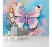 Papier peint mural de taille personnalisée, peinture de papillons et de fleurs, œuvre d'art aux couleurs pastel, papillon élégant, motif floral, papier peint autocollant amovible, pour salon, chambre