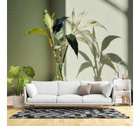 Papier peint mural de taille personnalisée, plante verte dans un vase en verre minimaliste botanique ombre art naturel esthétique, tissu mural auto-adhésif (pas de PVC) papier peint amovible pour