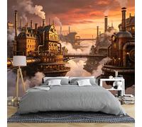 Papier peint mural de taille personnalisée Steampunk flottant industriel paysage urbain amovible autocollant pour chambre à coucher salon