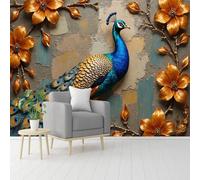 Papier peint mural de taille personnalisée, œuvre d'art de paon, fleurs dorées, papier peint autocollant amovible à décoller et à coller, pour salon, chambre à coucher, magasin, bureau, enfants