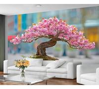 Papier peint mural décoratif représentant un bonsaï de fleurs de cerisier roses, style japonais, pour le salon, inspiré des jardins zen. 300x210cm (Non autocollant)