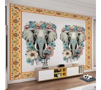 Papier peint mural éléphant floral bohème pour chambre à coucher, aquarelle, animal de safari, papier peint impression HD, papier peint mural pour murs de salon 400 x 280 cm