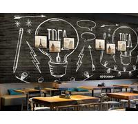 Papier Peint Mural En Brique Noire, Affiche De Mode, Ampoule, Thème Bar, Boutique De Desserts, Thé De L'après-midi, Restaurant Occidental, Papier Peint Mural De Fond De Café,3D,350x245cm