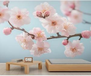 Papier peint mural en fleur de cerisier - Papier peint japonais à fleurs de printemps pour salon, chambre à coucher - 390 x 260 cm - Ne se décolle pas et ne colle pas