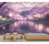 Papier peint mural en fleurs de cerisier - Grand papier peint mural japonais pour chambre à coucher - 350 x 254 cm - Ne se décolle pas et ne colle pas