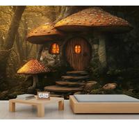 Papier peint mural en forme de champignon, forêt - Papier peint paysage pour salon, chambre à coucher, champignons - 250 x 175 cm - Ne se décolle pas et ne colle pas