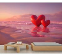 Papier peint mural en forme de cœur d'amour, plage, coucher de soleil, paysage, papier peint pour chambre à coucher, salon, canapé, arrière-plan TV, grande peinture murale, affiche 490 x 350 cm