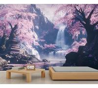 Papier peint mural en forme de fleur de cerisier - Papier peint japonais pour salon, paysage - 200 x 200 cm - Ne se décolle pas et ne colle pas