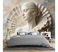 Papier Peint Mural En Relief 3D Effet Marbre Représentant Une Déesse 450 × 315 Cm Intissé Motif Coquillage Et Visage De Femme Décoration Murale Moderne Et Artistique Pour Chambre Ou Salon Dées