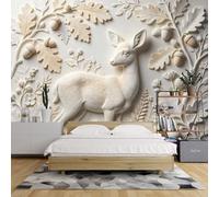 Papier Peint Mural En Relief 80X56 Pouces Motif 3D De Petits Cerfs et De Feuilles Style Forêt Fleurs et Branches Design Moderne pour Chambre Salon Ou Décoration Intérieure Motif Petits Cerfs 200X