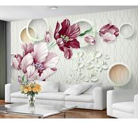 Papier Peint Mural Floral 3 Motifs Géométriques Motif Papillon Silhouette Tulipe Lignes Ondulées pour Chambre à Coucher Salon Décoration Murale 400 X 280 cm