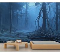 Papier peint mural forêt brumeuse - Paysage mystérieux - Décoration murale de restaurant - Décoration artistique à grande échelle - Photo d'accent panoramique (non autocollant)