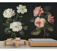 Papier peint mural géant avec roses blanches - Nature morte - Fleurs rustiques - Décoration murale géante pour salon, salle à manger - Poster (non autocollant)