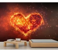 Papier peint mural géant en forme de cœur avec flammes et romances passionnées pour la maison, le salon, la salle à manger (non autocollant)
